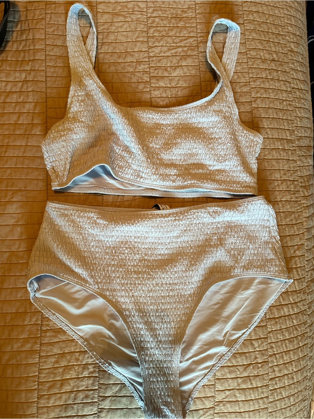 & Other Stories ruched bikini set high waisted brief square top sky blue size L